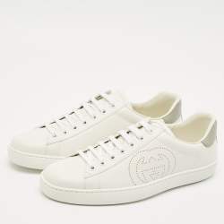 مملوكة مسبقًا Gucci White Perforated Interlocking G Leather Ace Sneakers Size 42