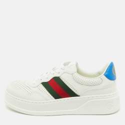 Gucci White Leather Chunky GG Web Low Top Sneakers Size 39.5