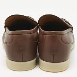 Pre Owned Gucci Brown Leather Horsebit Slip On Loafers Size 44.5