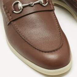 Pre Owned Gucci Brown Leather Horsebit Slip On Loafers Size 44.5
