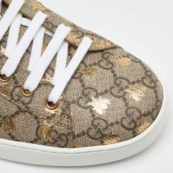 Pre Owned Gucci Beige/Brown GG Supreme Canvas Ace Bee Lace Up Sneakers Size 45