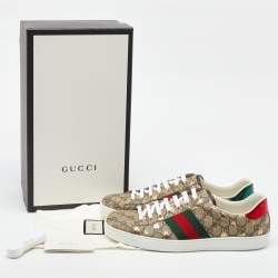Pre Owned Gucci Beige/Brown GG Supreme Canvas Ace Bee Lace Up Sneakers Size 45