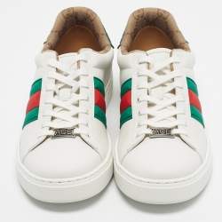 مملوكة مسبقًا حذاء رياضي غوتشي الجلد الأبيض تفصيل الويب ايس مقاس 42.5