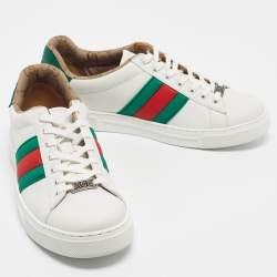 مملوكة مسبقًا حذاء رياضي غوتشي الجلد الأبيض تفصيل الويب ايس مقاس 42.5