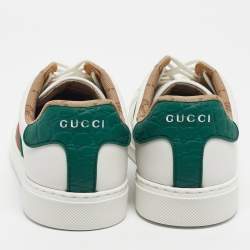 مملوكة مسبقًا حذاء رياضي غوتشي الجلد الأبيض تفصيل الويب ايس مقاس 42.5