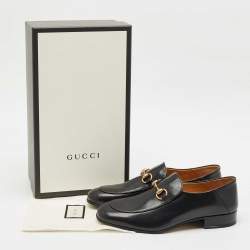 Pre Owned Gucci Black Leather Horsebit Foldable Loafers Size 42.5