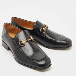 Pre Owned Gucci Black Leather Horsebit Foldable Loafers Size 42.5