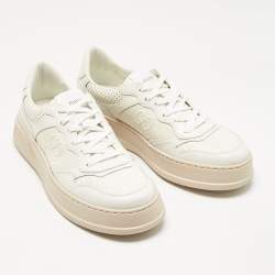Pre Owned Gucci White Jumbo GG Embossed Leather Low Top Sneakers Size 41.5