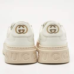 Pre Owned Gucci White Jumbo GG Embossed Leather Low Top Sneakers Size 41.5