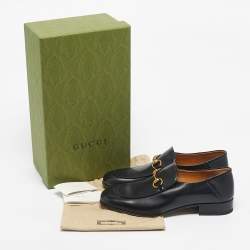 Pre Owned Gucci Black Leather Horsebit Foldable Loafers Size 43