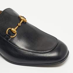 Pre Owned Gucci Black Leather Horsebit Foldable Loafers Size 43