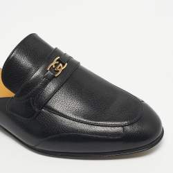Pre Owned Gucci Black Leather Interlocking G Flat Mules Size 41.5