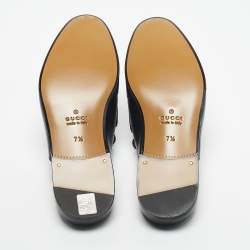 Pre Owned Gucci Black Leather Interlocking G Flat Mules Size 41.5