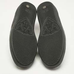 Pre Owned Gucci Black Leather and Snakeskin Embossed Leather Ace Lace Up Sneakers Size 38.5