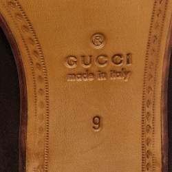 Pre Owned Gucci Dark Brown Suede Horsebit Slip On Loafers Size 43