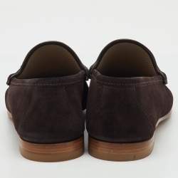 Pre Owned Gucci Dark Brown Suede Horsebit Slip On Loafers Size 43