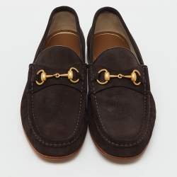 Pre Owned Gucci Dark Brown Suede Horsebit Slip On Loafers Size 43