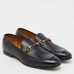 مملوكة مسبقًا Gucci Black Leather Jordaan Slip On Loafers Size 44