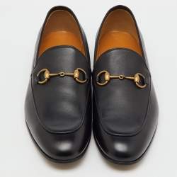 مملوكة مسبقًا Gucci Black Leather Jordaan Slip On Loafers Size 44