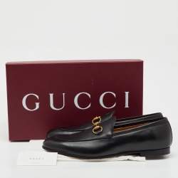 مملوكة مسبقًا Gucci Black Leather Jordaan Slip On Loafers Size 44