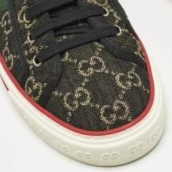 مملوكة مسبقًا Gucci Black/Ivory GG Jacquard Denim Tennis 1977 Sneakers Size 43