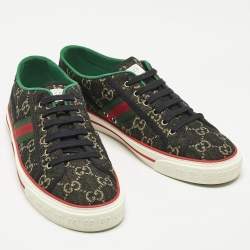 مملوكة مسبقًا Gucci Black/Ivory GG Jacquard Denim Tennis 1977 Sneakers Size 43