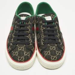 مملوكة مسبقًا Gucci Black/Ivory GG Jacquard Denim Tennis 1977 Sneakers Size 43