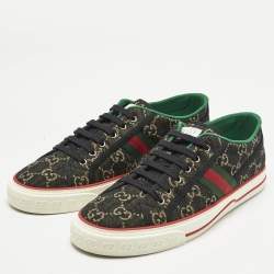 مملوكة مسبقًا Gucci Black/Ivory GG Jacquard Denim Tennis 1977 Sneakers Size 43