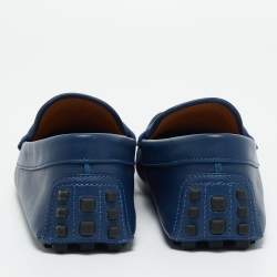 Pre Owned Gucci Blue Leather Interlocking G Loafers Size 43.5