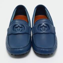 Pre Owned Gucci Blue Leather Interlocking G Loafers Size 43.5