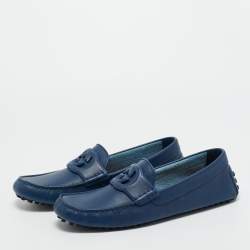 Pre Owned Gucci Blue Leather Interlocking G Loafers Size 43.5
