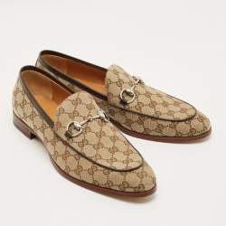 Pre Owned Gucci Beige/Brown GG Canvas Jordaan Horsebit Loafers Size 44