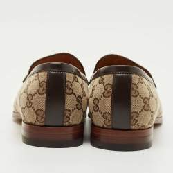 Pre Owned Gucci Beige/Brown GG Canvas Jordaan Horsebit Loafers Size 44