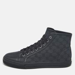 مملوكة مسبقًا Gucci Black/Navy Blue GG Supreme Canvas And Leather Brooklyn High Top Sneakers Size 43