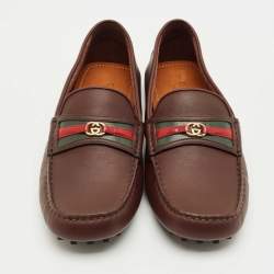 Pre Owned Gucci Brown Leather GG Interlock Web Detail Loafers Size 40