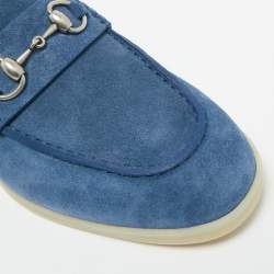 Pre Owned Gucci Blue Suede Horsebit Slip On Loafers Size 42.5