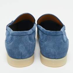 Pre Owned Gucci Blue Suede Horsebit Slip On Loafers Size 42.5