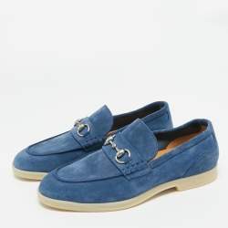 Pre Owned Gucci Blue Suede Horsebit Slip On Loafers Size 42.5