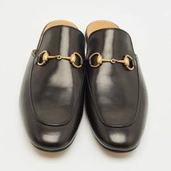 Pre Owned Gucci Black Leather Princetown Flat Mules Size 43.5