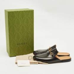 Pre Owned Gucci Black Leather Princetown Flat Mules Size 43.5