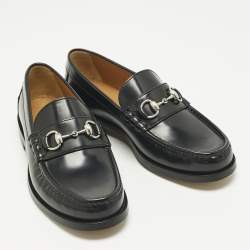 Pre Owned Gucci Black Leather Horsebit Loafers Size 41.5