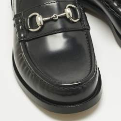 Pre Owned Gucci Black Leather Horsebit Loafers Size 41.5