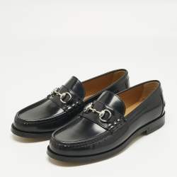 Pre Owned Gucci Black Leather Horsebit Loafers Size 41.5