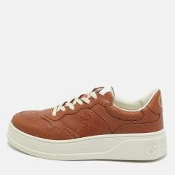 Pre Owned Gucci Brown Jumbo GG Embossed Leather Chunky B Sneakers Size 41.5