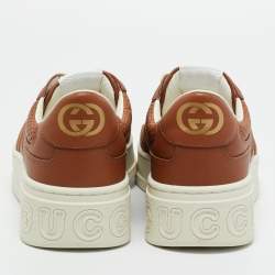 Pre Owned Gucci Brown Jumbo GG Embossed Leather Chunky B Sneakers Size 41.5