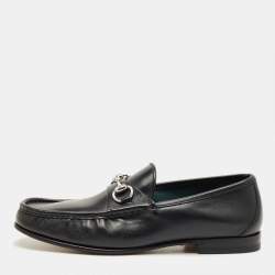 Pre Owned Gucci Black Leather 1953 Horsebit Loafers Size 42