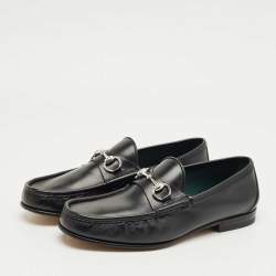 Pre Owned Gucci Black Leather 1953 Horsebit Loafers Size 42