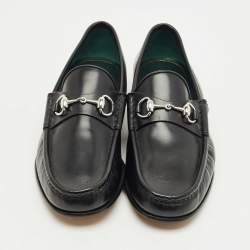 Pre Owned Gucci Black Leather 1953 Horsebit Loafers Size 42