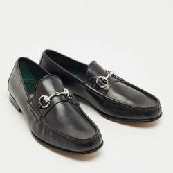 Pre Owned Gucci Black Leather 1953 Horsebit Loafers Size 42