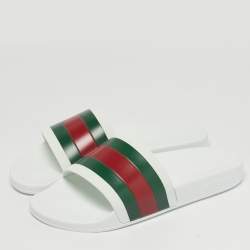 Pre Owned Gucci White Rubber Pursuit 72 Pool Slides Size 42